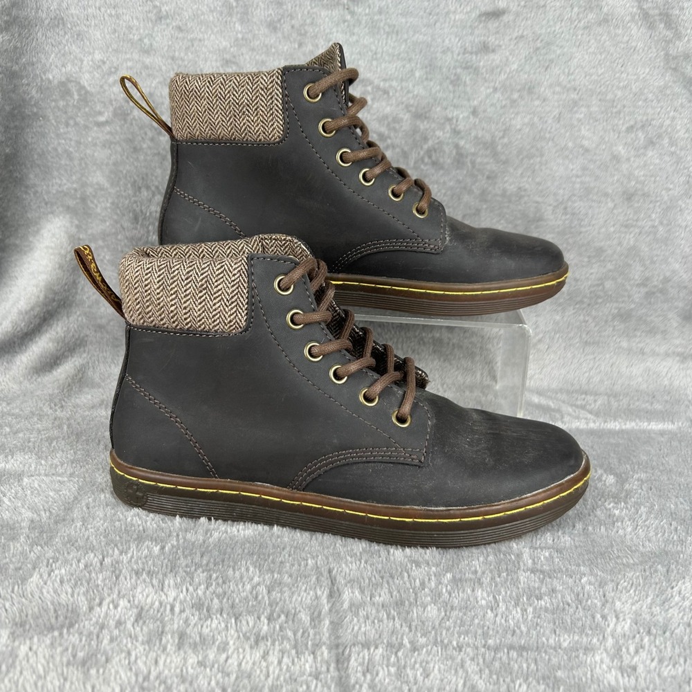 Dr. Martens Maelly Dark Brown Leather Herringbone Tweed Ankle Boots Women 6